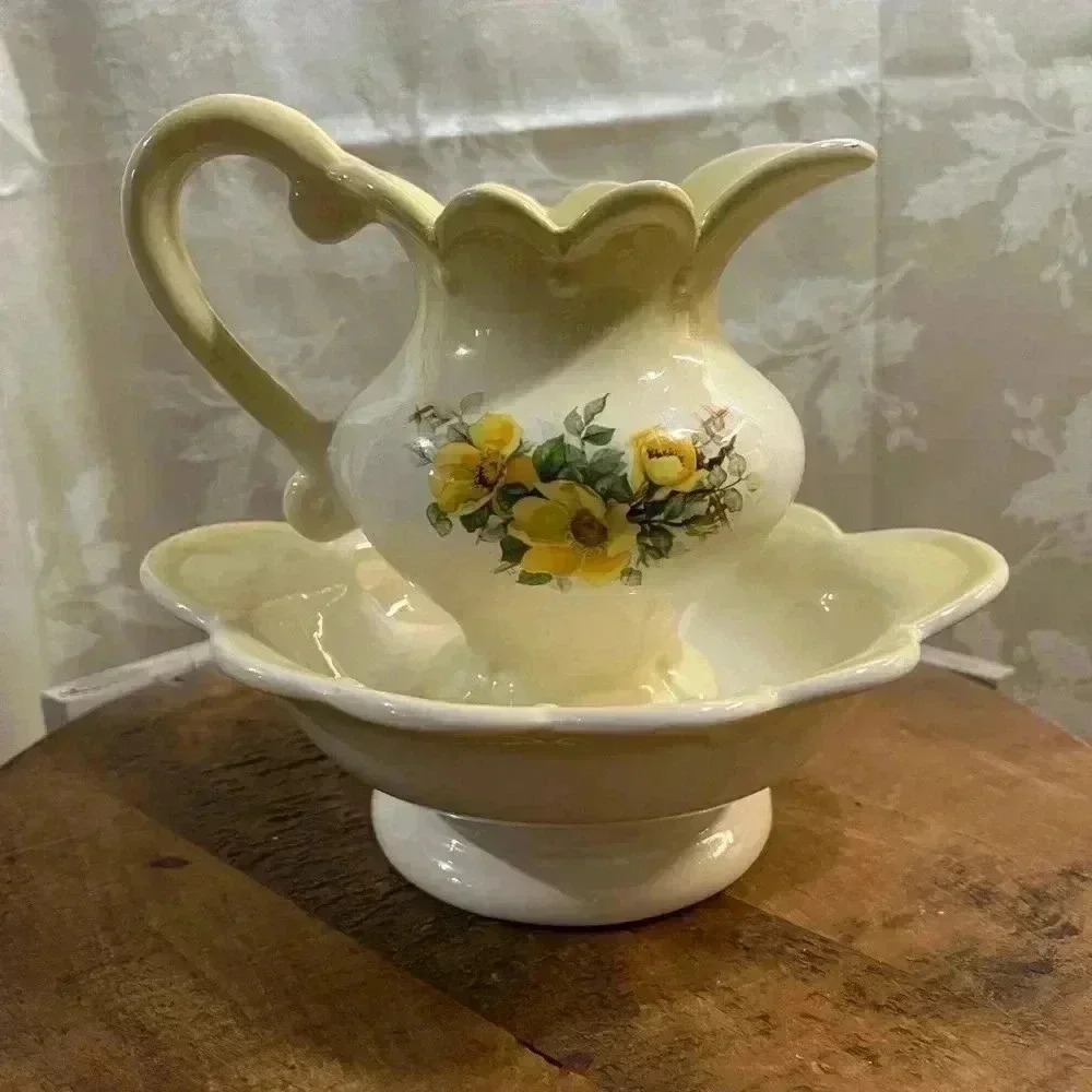 Vintage Ceramic  Pitcher and Wash Basin